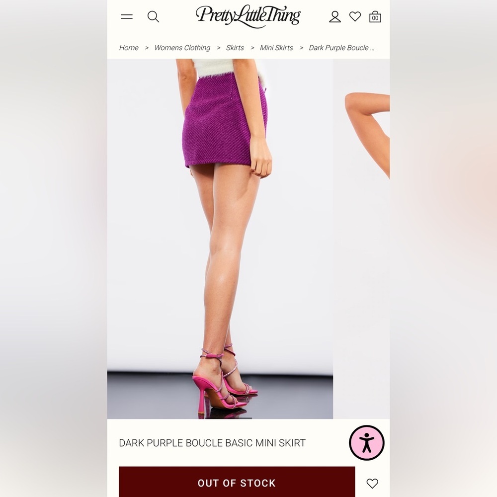 Pretty Little Thing - Elegant Dark Purple Boucle Basic Mini Pink Women's Skirt - Picture 4 of 14